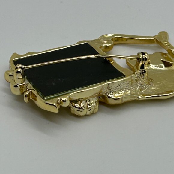 Vintage Gold-Tone Vanity Brooch With Lady At Dressing Table Mirror Design - Picture 12 of 13